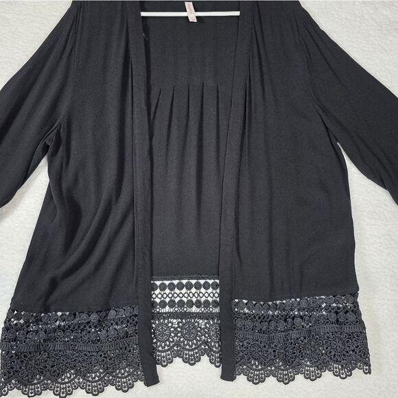 Xhilaration Black Lace Trim Open Front Cardigan – Size Large - Picture 14 of 15